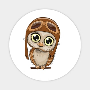 Cute little owl with big eyes and an aviation hat Magnet